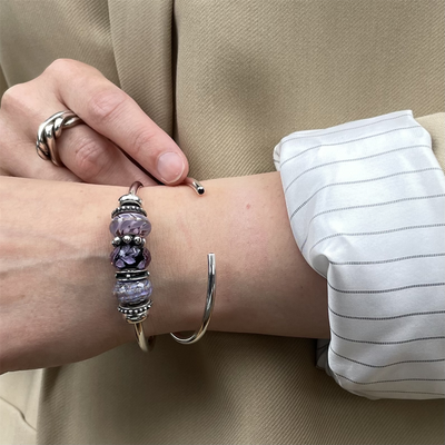 Bransoletka Bangle Moc Ametystu z 2 x Srebrnymi Spacerami